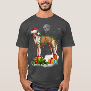 Funny Borzoi Dog Christmas Lights Santa Hat Xmas T-Shirt