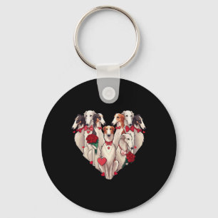 Funny Borzoi Heart Valentine Borzoi Womens Mens Ki Key Ring