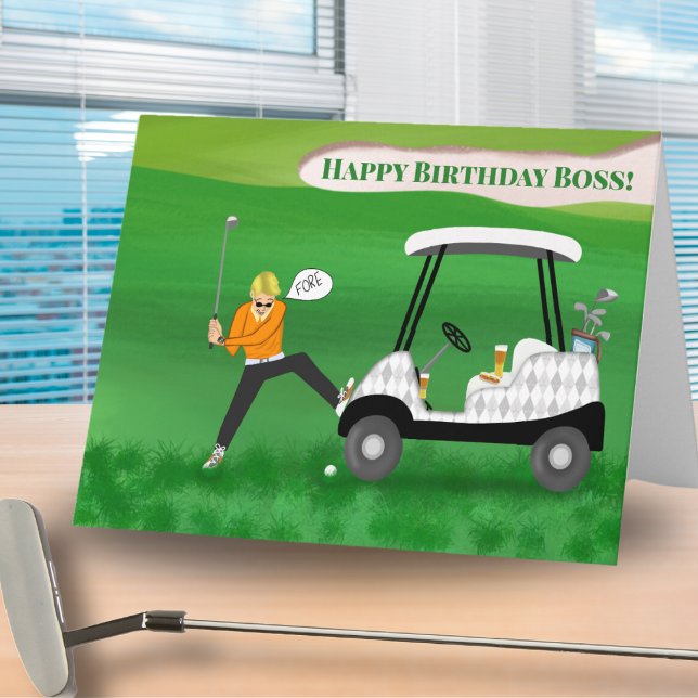 Funny Boss Golfer Birthday With Beer & Hot Dog Card (Creator Uploaded)