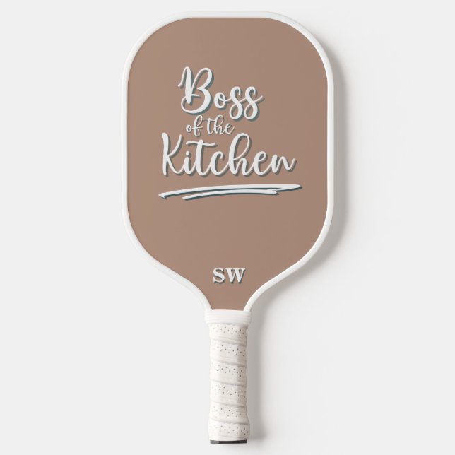 Funny Boss of the Kitchen Khaki White Elegant Pickleball Paddle (Front)
