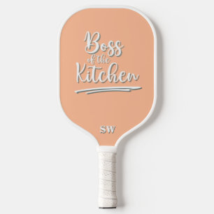 Funny Boss of the Kitchen Peach White Pickleball Paddle