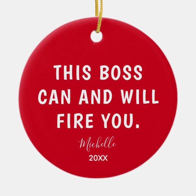 Funny Boss Red Personalised Year Christmas Ceramic Tree Decoration (Front)