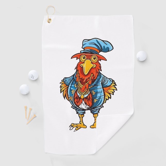 Funny Bossy Cartoon Rooster Golf Towel (InSitu)