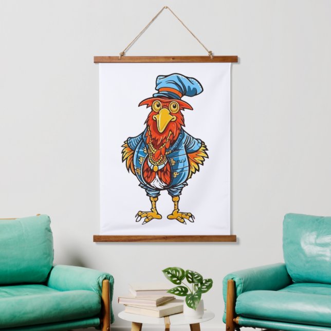 Funny Bossy Cartoon Rooster Hanging Tapestry (Living Room)