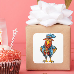 Funny Bossy Cartoon Rooster Square Sticker