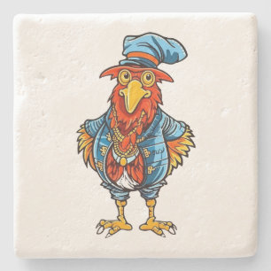 Funny Bossy Cartoon Rooster Stone Coaster