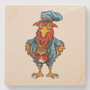 Funny Bossy Cartoon Rooster Stone Coaster