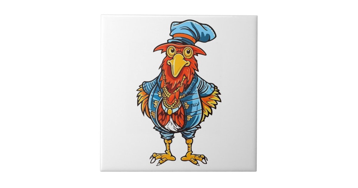 Funny Bossy Cartoon Rooster Tile | Zazzle