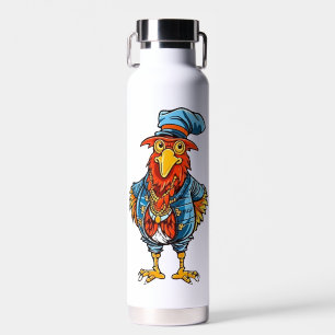 Funny Bossy Cartoon Rooster Water Bottle