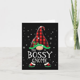 Funny Bossy Gnome Buffalo Plaid Matching Christmas Card