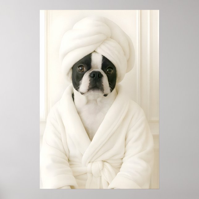 Funny Boston Terrier Bathroom Print, Terrier In Poster (Front)