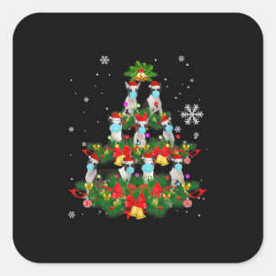 Funny Boston Terrier Christmas Tree Dog Mask Xmas Square Sticker
