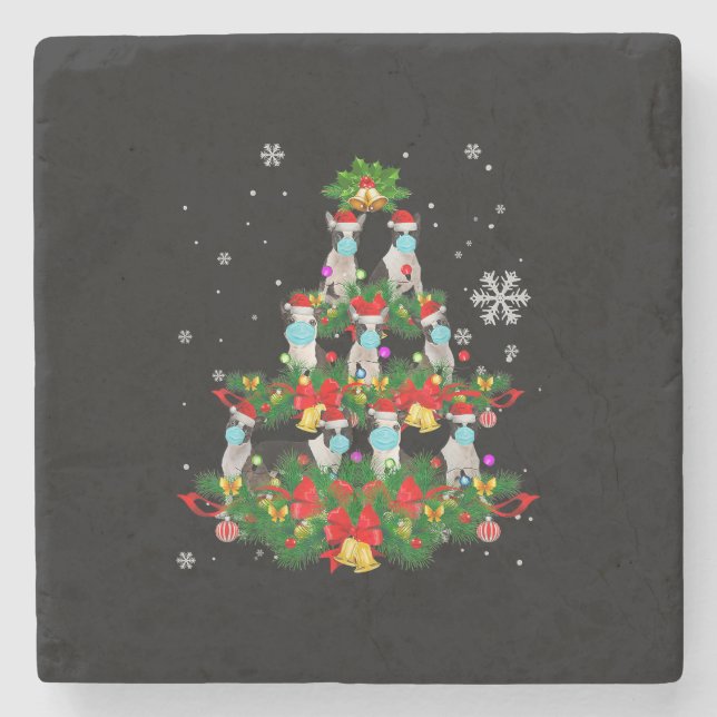 Funny Boston Terrier Christmas Tree Dog Mask Xmas Stone Coaster (Front)