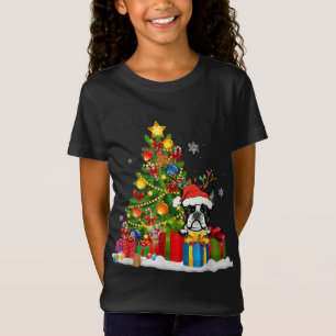 Funny Boston Terrier Christmas Tree Light Dog Xmas T-Shirt
