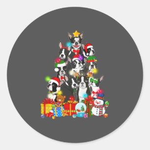 Funny Boston Terrier Christmas Tree Lights Puppy Classic Round Sticker