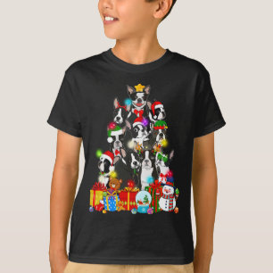 Funny Boston Terrier Christmas Tree Lights Puppy D T-Shirt