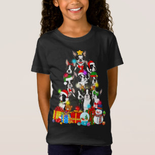 Funny Boston Terrier Christmas Tree Lights Puppy D T-Shirt