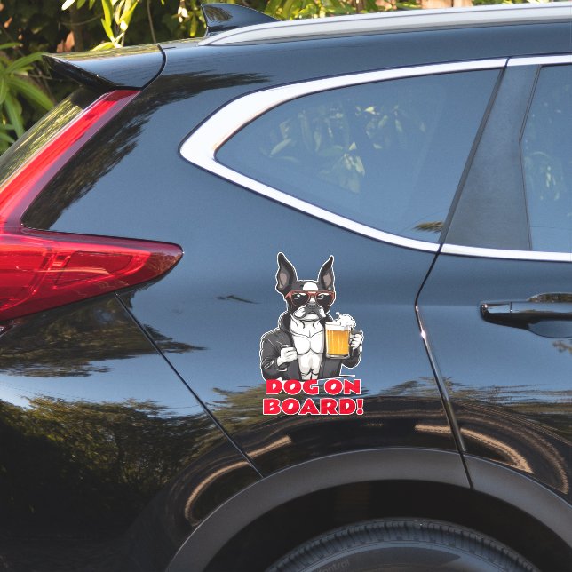 Funny Boston Terrier Cool Dog on Board (Car Side)