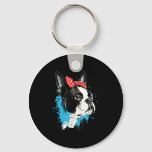 Funny boston terrier design for dog lovers key ring