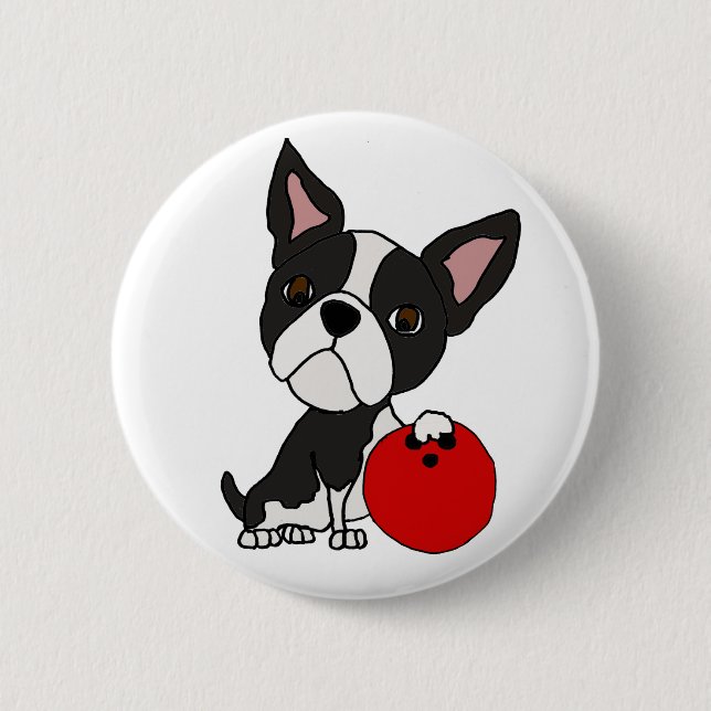 Funny Boston Terrier Dog Bowling 6 Cm Round Badge (Front)