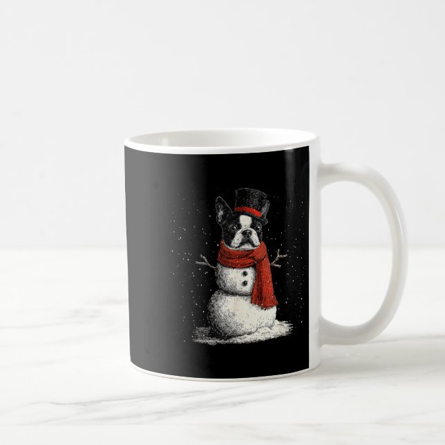 Funny Boston Terrier Dog Christmas Snowman Xmas Pa Coffee Mug (Right)