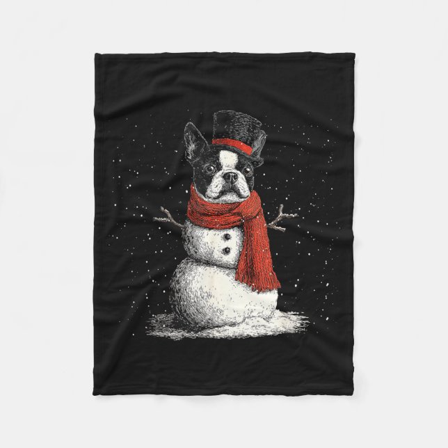 Funny Boston Terrier Dog Christmas Snowman Xmas Pa Fleece Blanket (Front)