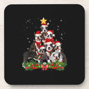 Funny Boston Terrier Dog Christmas Tree Gift Coaster