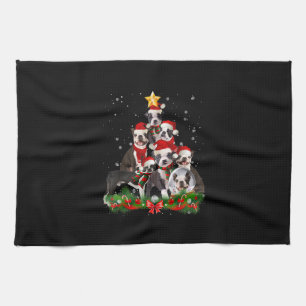 Funny Boston Terrier Dog Christmas Tree Gift Tea Towel