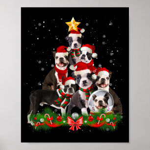 Funny Boston Terrier Dog Christmas Tree Poster