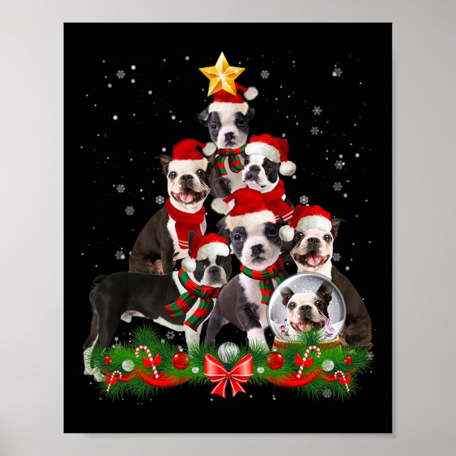Funny Boston Terrier Dog Christmas Tree  Poster (Front)