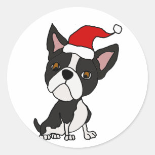Funny Boston Terrier Dog in Santa Hat Christmas Classic Round Sticker