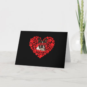 Funny Boston Terrier Dog Paw Heart Valentine Day Holiday Card