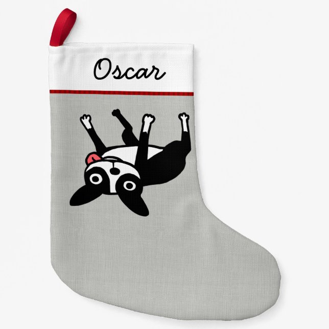 Funny Boston Terrier Dog Personalised Small Christmas Stocking (Front)