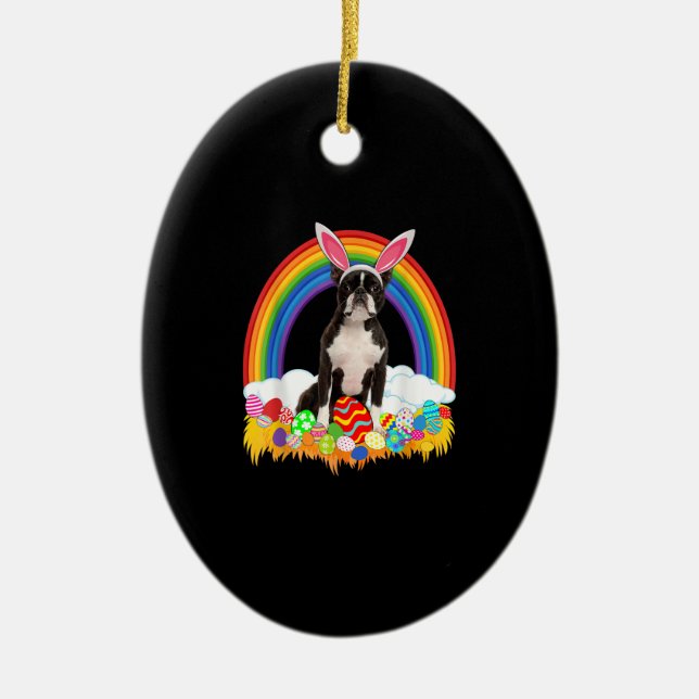 Funny Boston Terrier Egg Shirt Dog Lover Easter Ceramic Tree Decoration (Front)