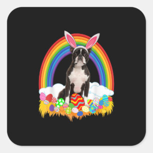 Funny Boston Terrier Egg Shirt Dog Lover Easter Square Sticker