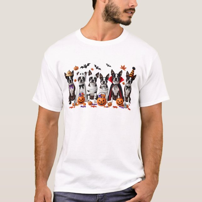 Funny Boston Terrier Halloween Dog Lover T-Shirt (Front)