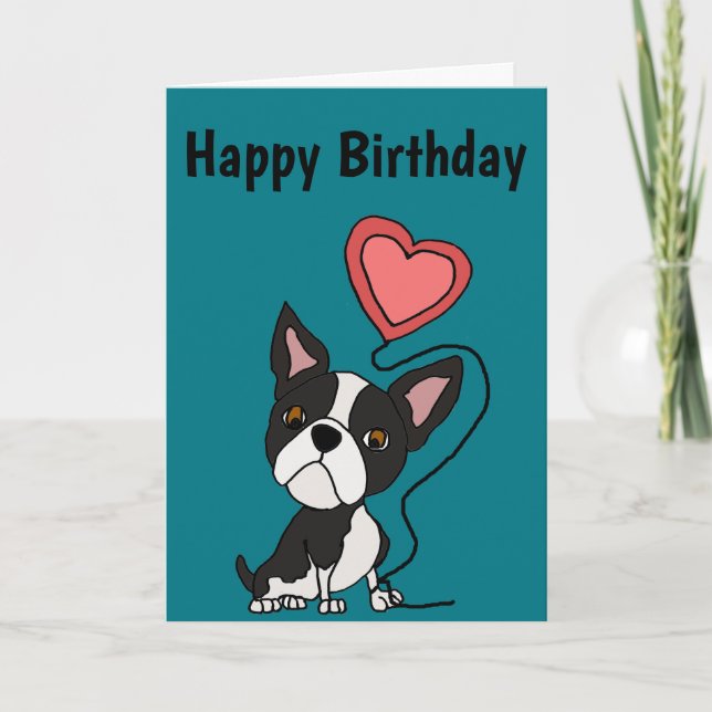 Funny Boston Terrier Love Cartoon Card (Front)