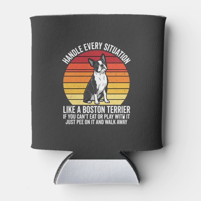 Funny Boston Terrier Retro Dog Attitude Can Cooler (Front)