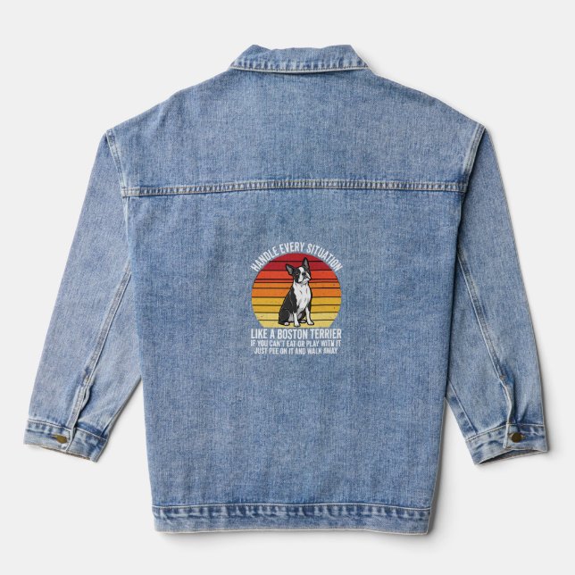 Funny Boston Terrier Retro Dog Attitude Denim Jacket (Back)