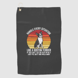 Funny Boston Terrier Retro Dog Attitude Golf Towel