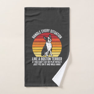 Funny Boston Terrier Retro Dog Attitude Hand Towel