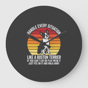 Funny Boston Terrier Retro Dog Attitude Large Clock