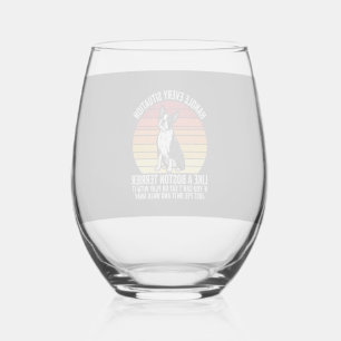 Funny Boston Terrier Retro Dog Attitude Stemless Wine Glass