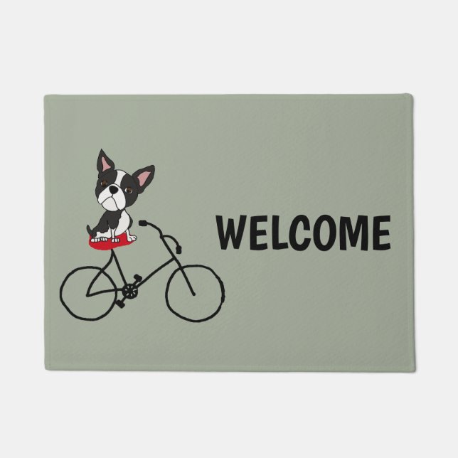 Funny Boston terrier Riding Bicycle Doormat (Front)