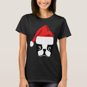 Funny Boston Terrier Santa Hat Christmas Dog T-Shirt
