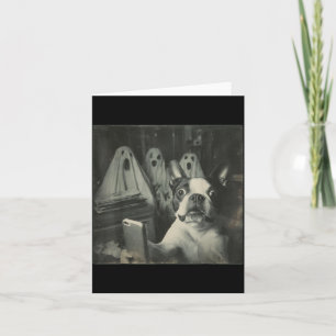 Funny Boston Terrier Selfie With Ghosts Halloween Card