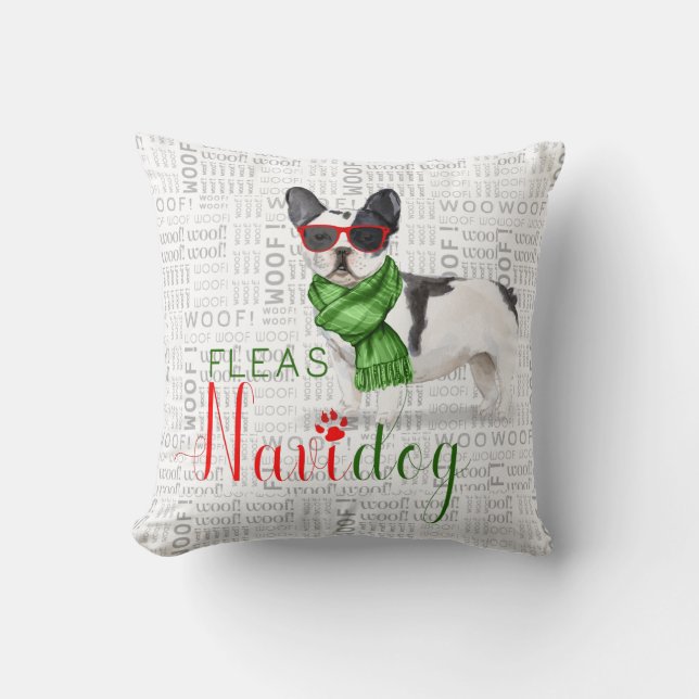 Funny Boston Terrier Watercolor Christmas Cushion (Front)