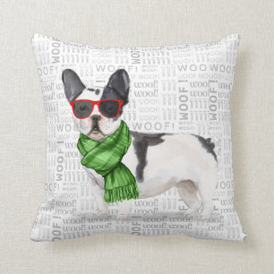 Funny Boston Terrier Watercolor Christmas Cushion