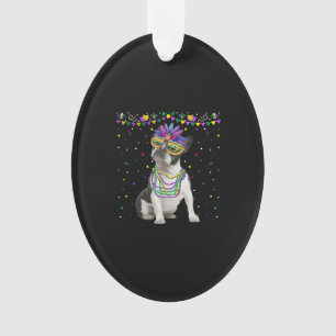 Funny Boston Terrier Wearing Carnival Mask Mardi Ornament