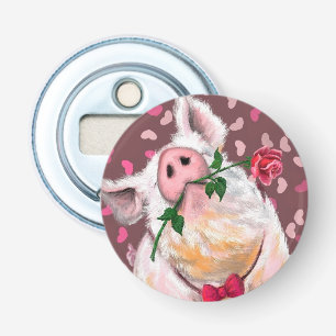 Funny Bottle Opener Gentleman Pig with Rose